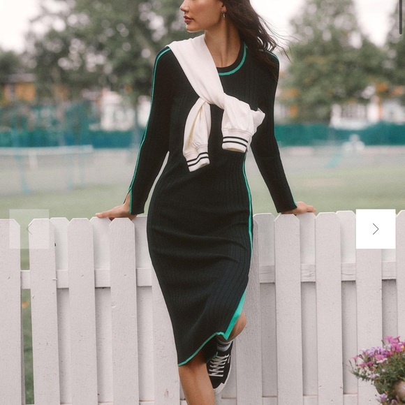 Daily Practice by Anthropologie Long-Sleeve Sporty Sweater Dress Black Green - Picture 3 of 12